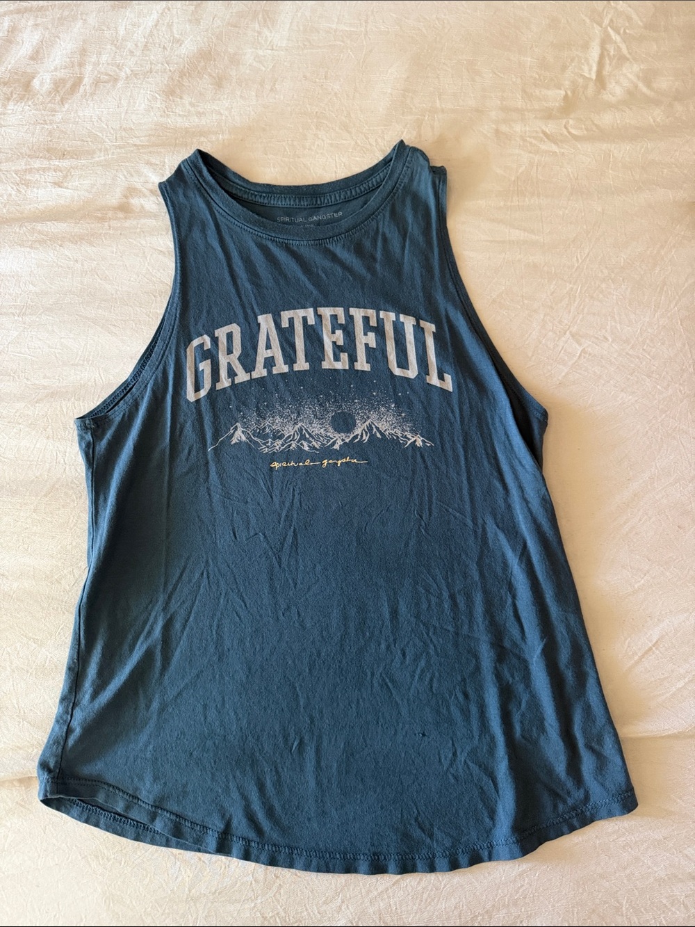 Spiritual Gangster Teal 'Grateful' Mountain Tank